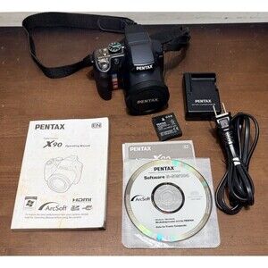 Pentax X90 12.1MP Digital Bridging Camera w/manual, Battery, Charger & Strap